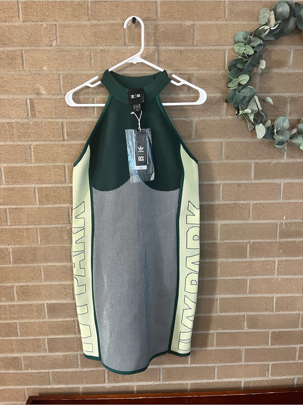 IVY PARK Dark Green Halter Mini Dress with Pale Lime Panels